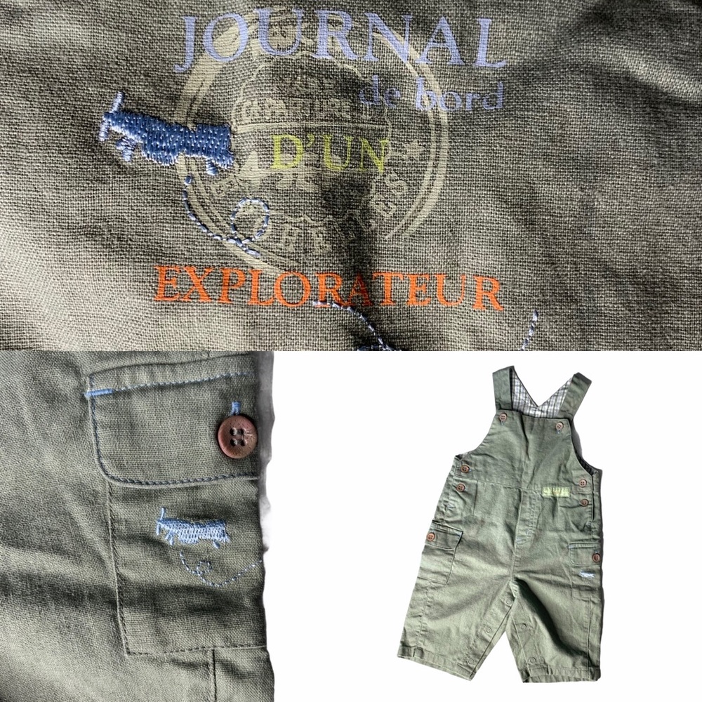Jacadi 6M Pale Green overall EUC cotton linen